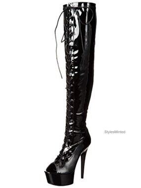 Thigh High Stiletto Boots Synthetic Zip Closure Peep Toe